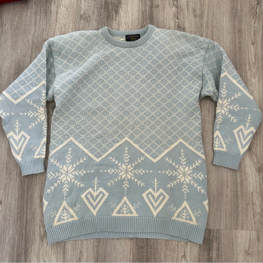 Charter Club Snowflake Holiday Sweater Womens Medium 100% Cotton Cottage Prairie